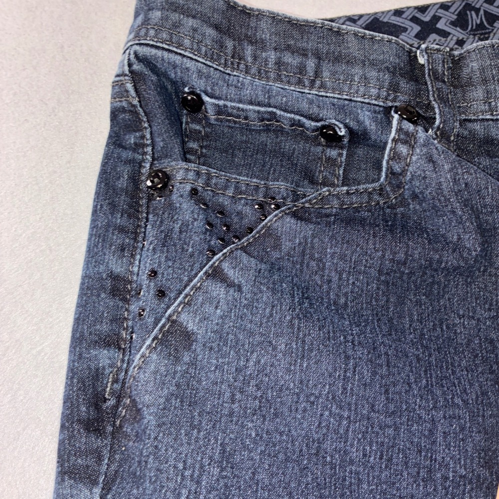 JM Collection Straight Leg Jeans Womens 16 Blue Studded Embellished Dark Wash - Picture 5 of 8